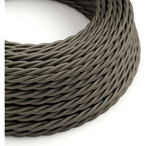 Creative-Cables Cavo elettrico rivestito in tessuto, Grigio Scuro TM26, 50 m, Trecciato, Sezione 2 x 0,75 mm², Effetto seta