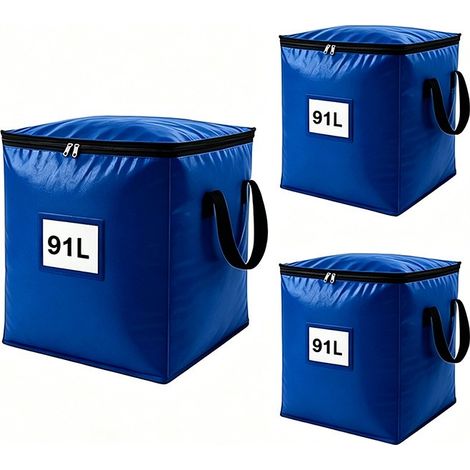 Grand sac de rangement pour couette en coton, tissé en PE, pliable et portable, idéal pour les déménagements, bleu 51 L et bleu 90 L (lot de 3) (1/5)