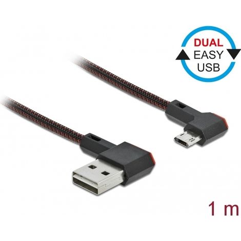 Delock Cable EASY-USB 2.0 Tipo-A macho a EASY-USB Tipo Micro-B macho, sesgado hacia la izquierda y hacia la derecha, de 1 m y negro
