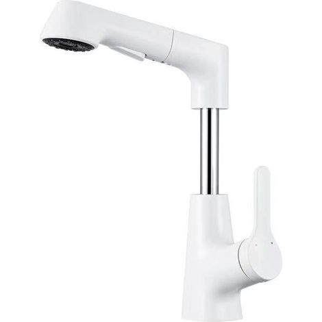 Robinet Mitigeur Lavabo Avec Douchette Extractible Rotatif à 360° Élevé + Abaissé Laiton Massif Mitigeur Lavabo Salle De Bain Blanc