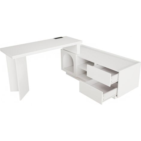 Eckschreibtisch mit integriertem Tierhaus - 120 x 50 cm, MDF, verdickte Platte, L-förmig oder einteilig, flexible Montage, Eckschreibtisch für Home Office mit XL-Tierhöhle,L-förmiger Eckschreibtisch