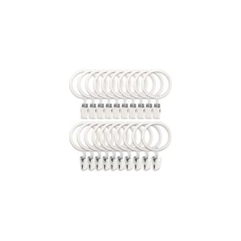 Lot de 20 anneaux de rideaux en métal avec pinces, crochets, embrasses, tringles à rideaux, diamètre intérieur 3,8 cm, blanc