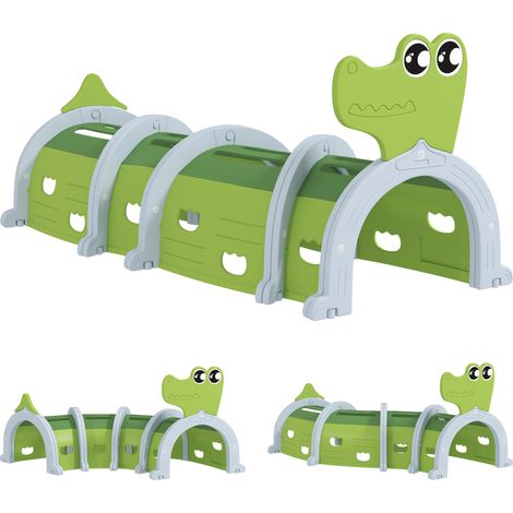 Tunnel de jeu modulaire en forme de crocodile pour enfants de 3 à 6 ans, idéal pour ramper et grimper, vert. (1/5)