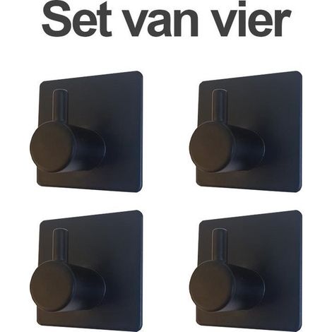 Handtuchhaken Set 4 teilig Handtuchhaken Kein Bohren erforderlich Edelstahl Schwarz Quadratisch Selbstklebend Geschirrtuchaufhänger Küche Badezim (1/5)