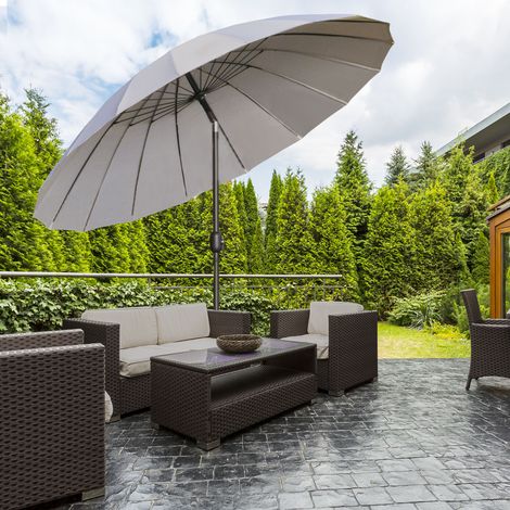 Parasol droit parasol de jardin inclinable rond avec 18 baleines manivelle mât en métal fibre de verre Ø 2.5 m polyester haute densité gris