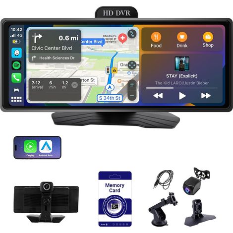 Autoradio écran,pour Carplay et Android Auto sans Fil,Écran Tactile IPS de ecran Voiture,Autoradio Portable avec Mirror Link/Bluetooth/GPS Navigation/Siri AUXFM (10,26 Pouces) (1/5)
