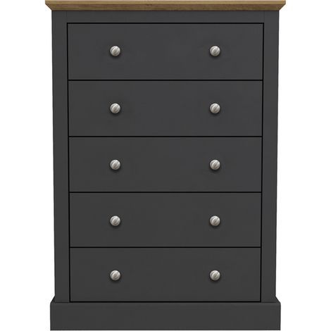Devon 5 Drawer Chest - Particle Board - L39.5 x W79 x H111.9 cm - Charcoal
