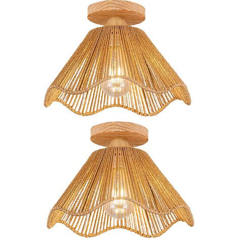 SIENTICE 2-teilige Rattan-Pendelleuchte mit halbaufgesetzter Halterung, geeignet für Flure, Küchen, Eingangsbereiche und Wohnzimmer (Braun, Leuchtmittel nicht enthalten)