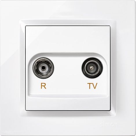 Presa TV intermedia colore bianco con cornice "Serie 10" realizzata in plastica IP20 8,4x4x8,4cm SIMON (1/2)