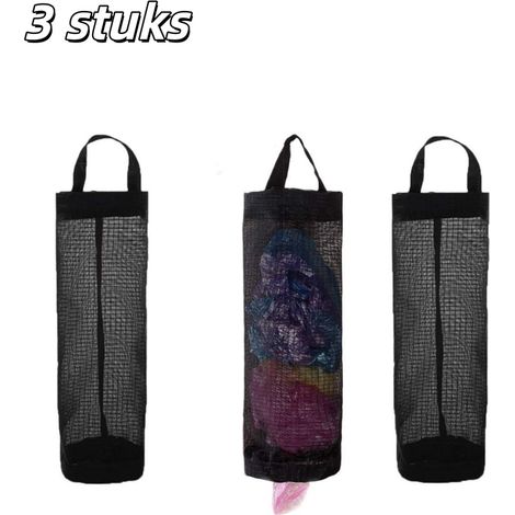 Lot de 3 sacs de rangement muraux coulissants en filet grande taille pour cuisine et salle de bain noirs (1/5)