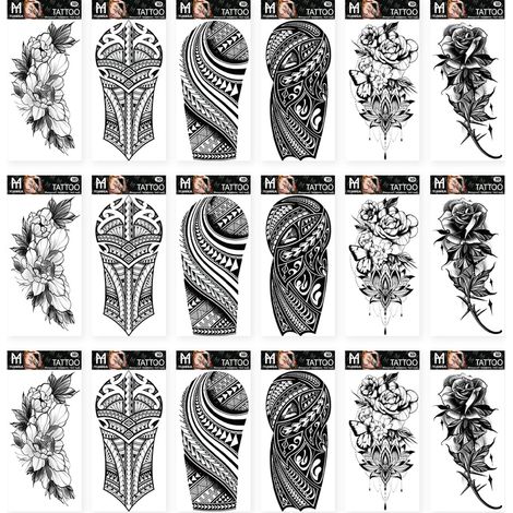 18 feuilles de tatouages temporaires pour hommes et adultes, faux tatouages pour femmes, tatouages pour le bras, autocollants temporaires (1/5)