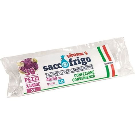 Virosac 9575530 Sacchetti per Congelatore X-Large 30 pz 40x50 cm 8 Litri LD-PE Trasparente Chiusura con Laccetto