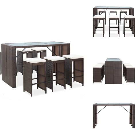 7-tlg. Gartenbar-Set mit Auflagen Poly Rattan Braun - Gartensets - Gartenbar - Barhocker - Rattan Möbel - Outdoor Furniture (1/5)