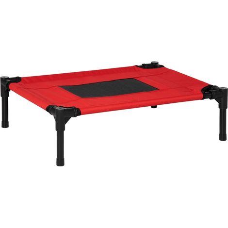 Raised Dog Bed Cat Elevated Lifted Portable Camping w/ Metal Frame Black and Red (Small)