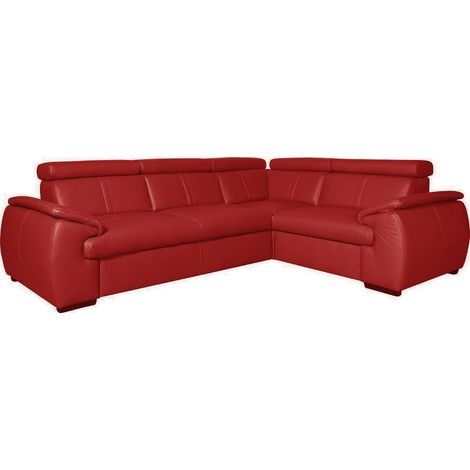 Canapé d'angle en 100% cuir de luxe italien , 5 places Cintia, couleur rouge foncé, angle droit