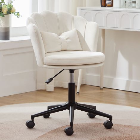 Drehstuhl 55x62x73-83 cm beige aus Samt mit höhenverstellbarer Sitzhöhe und 360-Grad-Drehfunktion (1/5)