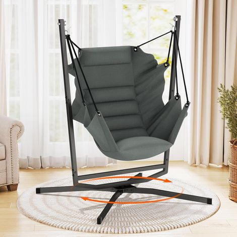 Fauteuil suspendu avec coussin, charge maximale de 180 kg, avec structure, pivotant à 360°, pour l'intérieur et l'extérieur, pour chambre à coucher, terrasse, véranda, jardin, balcon (gris) (1/5)