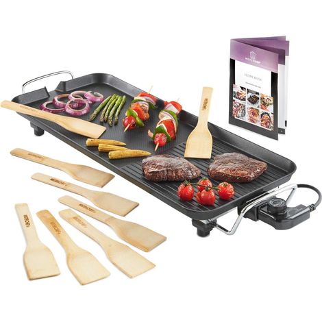 XL Teppanyaki Grill Electric BBQ Table Top Grill with Adjustable Temperature Control and 8 Spatulas - 1800W - Free Recipe Book Enclosed