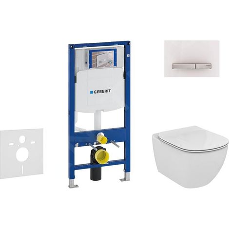 Geberit Duofix - Bâti-support pour WC suspendu avec plaque de déclenchement Sigma50, blanc alpin+ Ideal Standard Tesi - cuvette et abattant, Aquablade, SoftClose 111.300.00.5 NU8 (1/5)