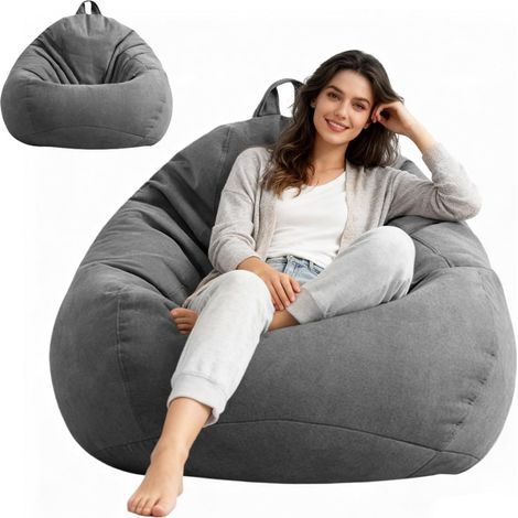 Housse de pouf XL en forme de goutte - Housse uniquement (sans rembourrage) - Pour adultes et enfants - Décoration d'extérieur - Pour salon, canapé, extérieur - 100 x 120 cm (gris foncé) (1/5)