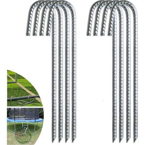 Ensemble de 8 piquets de tente en acier galvanisé, piquets de fixation avec crochet en J, agrafes de 12 pouces pour l'aménagement paysager, ancrage au sol de la toile de trampoline en acier robuste. (1/5)