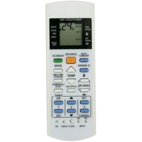Telecomando per condizionatore Panasonic A75C3300 – Robusto alloggiamento in ABS – Portata fino a 10 m – Funziona con 2 batterie AAA – Sostituisce i modelli 3208, 3706, 3708, 3883, 3935 (1/5)