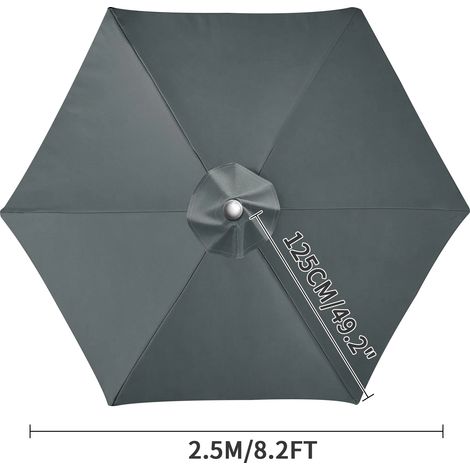 (Gris, 6 nervures, 2,5 m) Toile de rechange pour pare-soleil, imperméable, coupe-vent et résistante aux UV. (1/5)