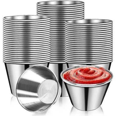 Lot de 50 ramequins en métal de 75 ml (2,5 oz), réutilisables, en acier inoxydable. (1/5)