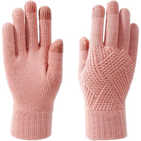 Thickened Double-Layer Knitted Touchscreen Winter Gloves - Three-Finger Touchscreen Gloves, Pink