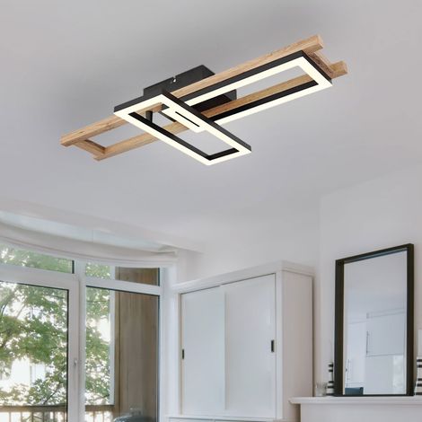 Globo – Plafonnier LED carré en bois et métal noir – 20W 850lm 3000K – Dimensions 69x36,5x10,5 cm – Classe de protection 2 – IP20 (1/5)
