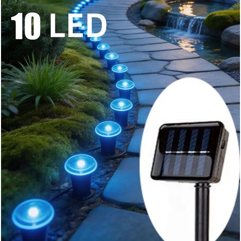 Catena luminosa solare da esterno da 3,8 m, con 10 LED, impermeabile IP65, adatta per giardini, prati, patii e vialetti, colore blu.