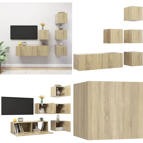 Juego de muebles de salón 5 piezas roble Sonoma - Muebles de TV - Armarios de TV