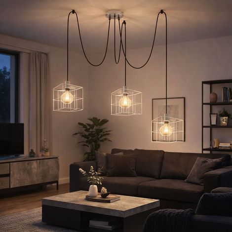 Lampada a sospensione, lampada a sospensione, lampada da soffitto, lampada da soggiorno, lampada da sala da pranzo, 3 fiamme, altezza regolabile, paralumi a traliccio, metallo zinco, E27, D 20 cm