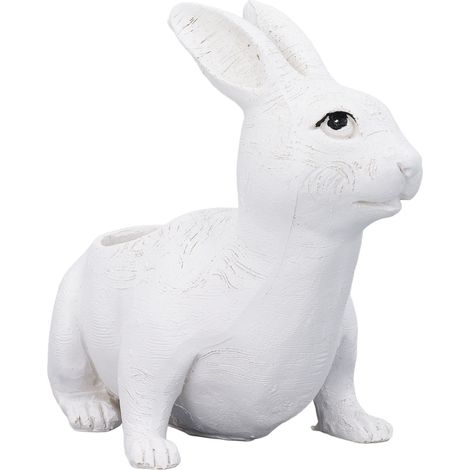 Pot de fleurs en forme de lapin, style dessin animé, pour plantes succulentes, avec trou de drainage, idéal pour un bureau, un salon, une cuisine ou un balcon (blanc). (1/5)