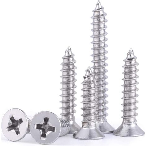 Lot de 20 vis autotaraudeuses en acier inoxydable à tête cruciforme plate pour bois M5x60 mm (1/5)