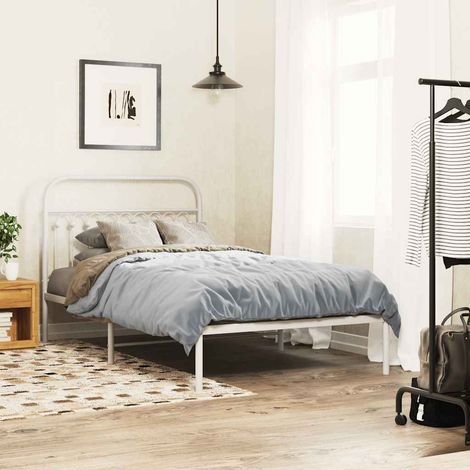 Metal Bed Frame without Mattress with Headboard White 107x203cm vidaXL (1/5)