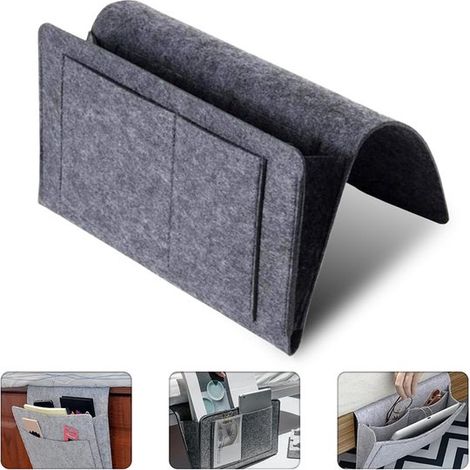 1 Organisateur de lit, en feutrine, avec poches multiples, pour canapé et fauteuil, gris (1/5)