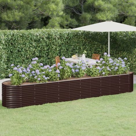 Jardinière - Balconnière à fleurs Acier enduit de poudre 440x80x68 cm Marron BV854707 - BonneVie (1/5)