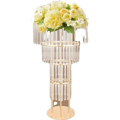 Stand de Fleurs, Design à 4 Niveaux, Cadre en Acrylique et Fer Robuste, Or (1/2)