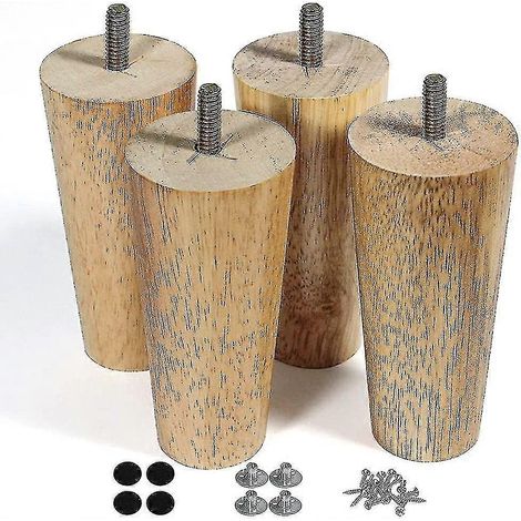 Ensemble de 4 pieds de meubles en bois pour canapé, 12,7 cm, finition vernie transparente.