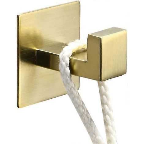 Crochet porte-serviettes doré, auto-adhésif, sans perçage, pour armoire, salle de bain, mur ou porte, en acier inoxydable brossé, lot de 2. (1/4)