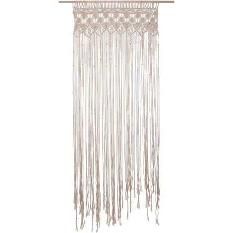 – Rideau en macramé écru et beige H 200 cm – Barre en bois massif incluse – Tissage fait main pour décoration intérieure (1/5)