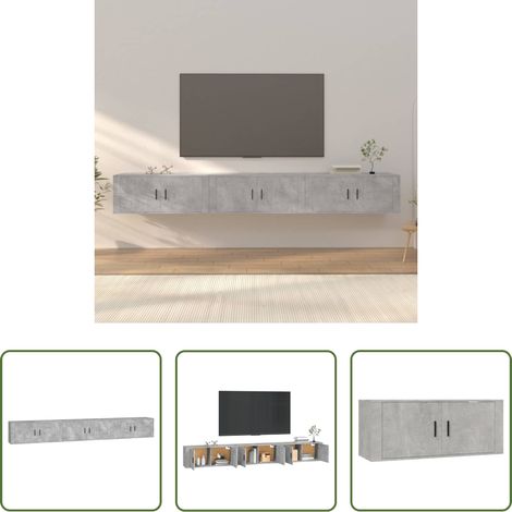 vidaXL Meuble tv mural bois d'ingénierie - Meubles TV muraux 3 pcs gris béton 100x34,5x40 cm (1/5)