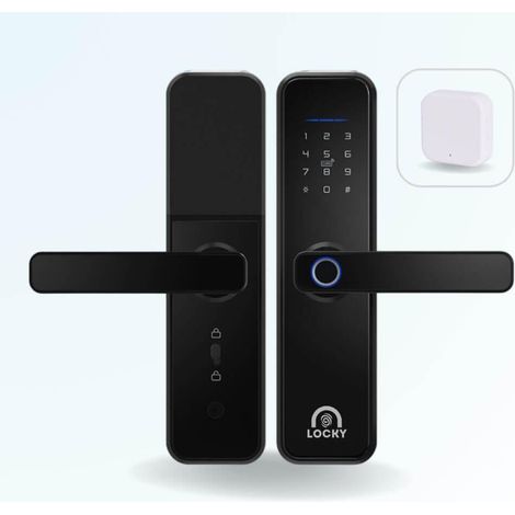Pack serrure connectée LOCKY-2 biométrique, code, badge et bluetooth + Passerelle WIFI (1/4)
