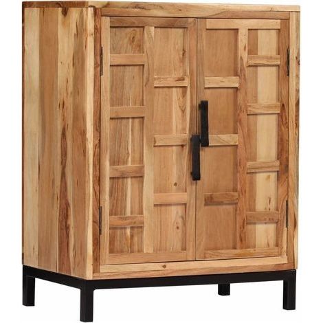 Commode 2 portes acacia massif clair pieds métal Aqua (1/4)