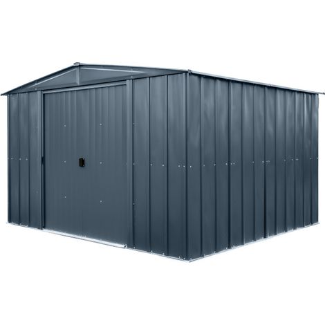 Abri métal Habrita Foresta Spacemaker Apex 9,30m2 grand volume toit 2 pentes avec double porte coulissante (1/4)