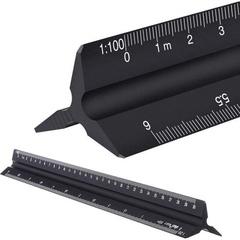 Aluminum Architect Triangular Ruler, Metric 1:20, 1:25, 1:50, 1:75, 1:100, 1:125, Standard Approx 12 Inch, for Architects, Students, Drafters and Engineers, Black (1/5)