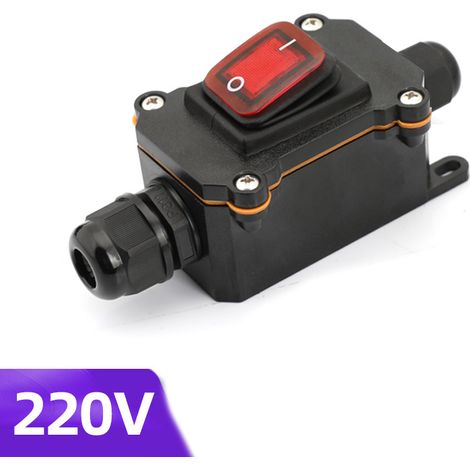 Sollbry IP65 Interrupteur de câble étanche interrupteur de ligne ON/OFF Interrupteur à Bascule 220V AC étanche DPST 4 Bornes avec LED rouge Ligne double entrée et sortie (1/4)