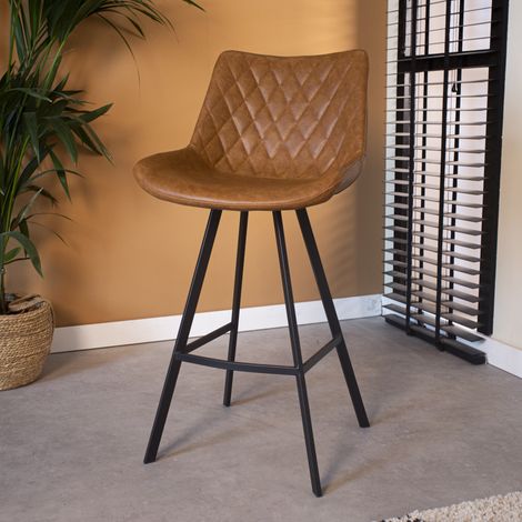 Tabouret de bar industriel Juno Cognac 70cm de hauteur d'assise (1/5)