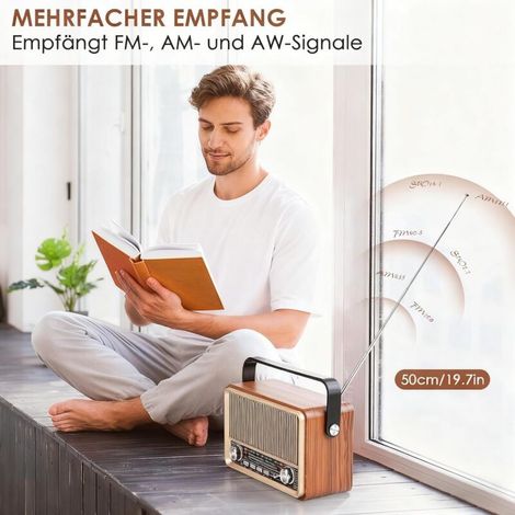 Radio Portable Poste Radio Vintage,AM/FM/SW,Radio Bluetooth Supports USB/TF/AUX,avec Batterie 1200mAh,pour Les Cuisines De La Maison Et du Bureau (1/3)